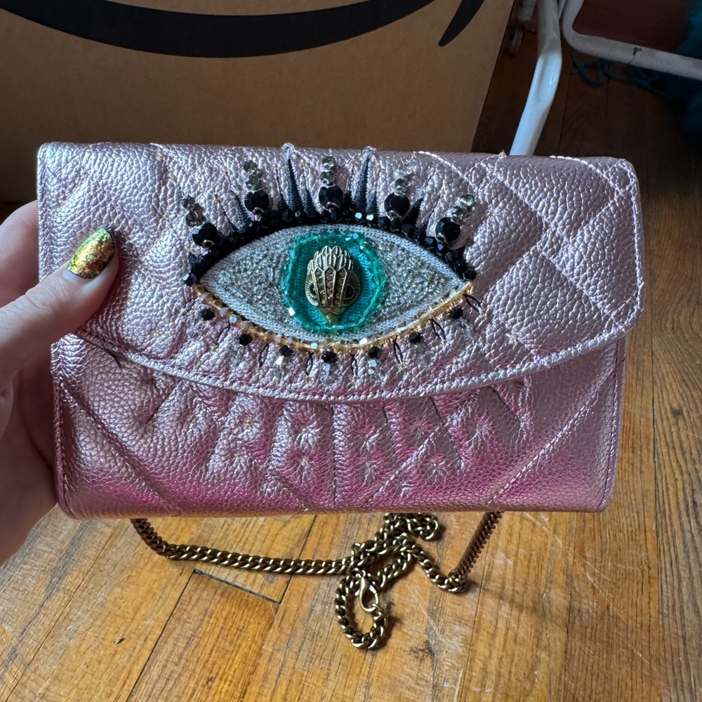 Kurt Geiger London Pale Pink Kensington Clutch Chain Eye Wallet Crossbody Purse